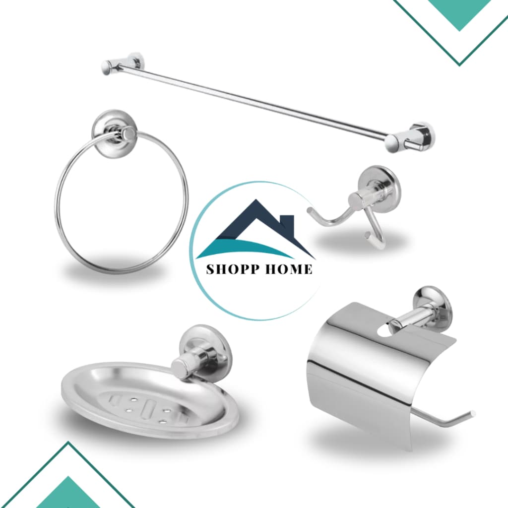 kit acessórios para banheiro lavabo completo 5 peças alumínio e aço inox