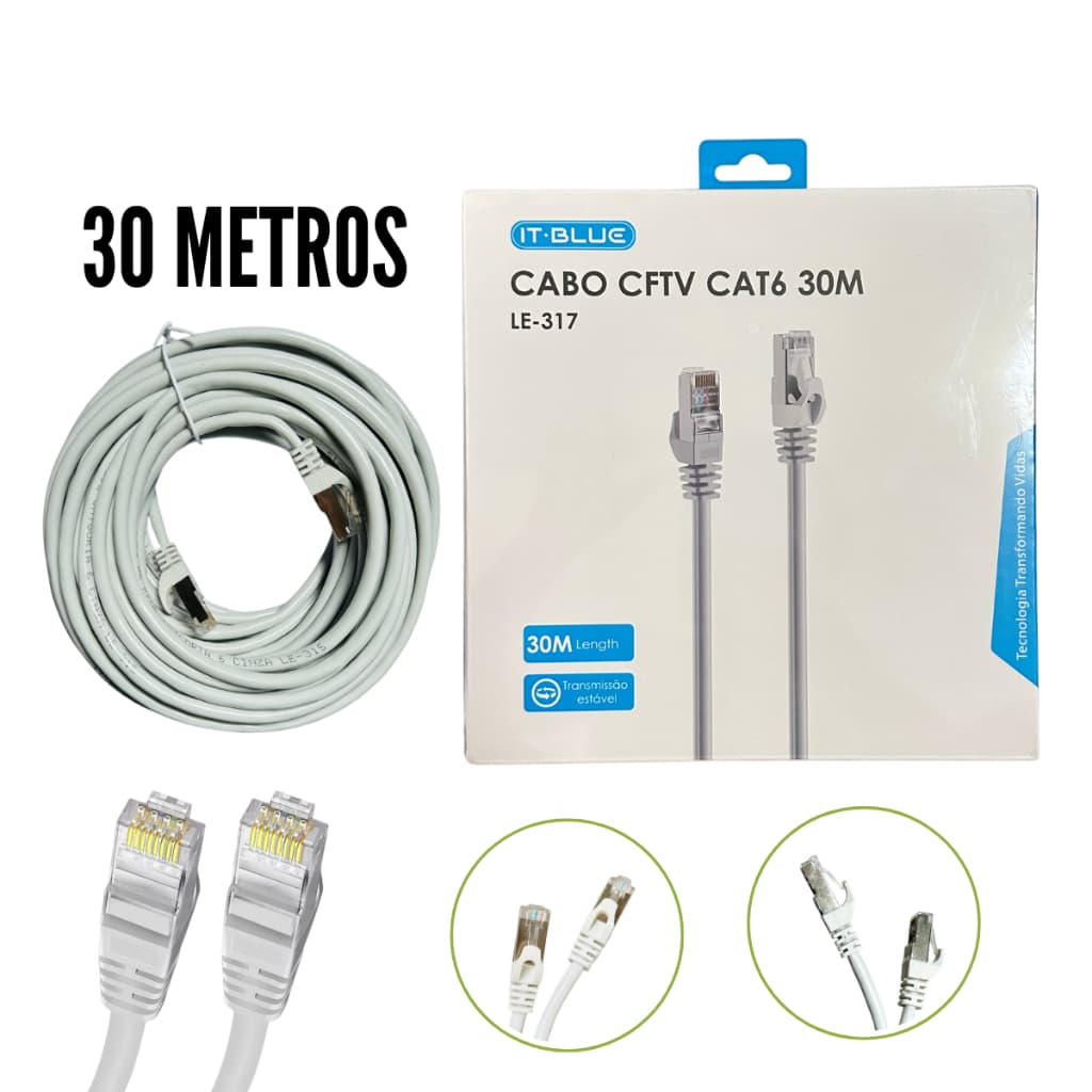 Cabo CAT6  de internet rede 30 / 20 / 15  / 10 / 5 / 3 Metros Dados LAN internet RJ45 CFTV blindado resistente