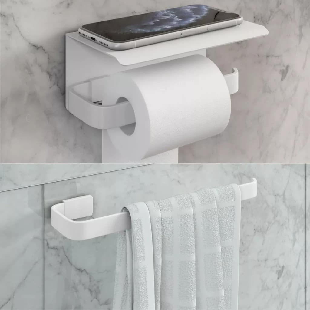 Kit 1 Porta Papel Com Suporte Celular 1 Porta Toalha Branco