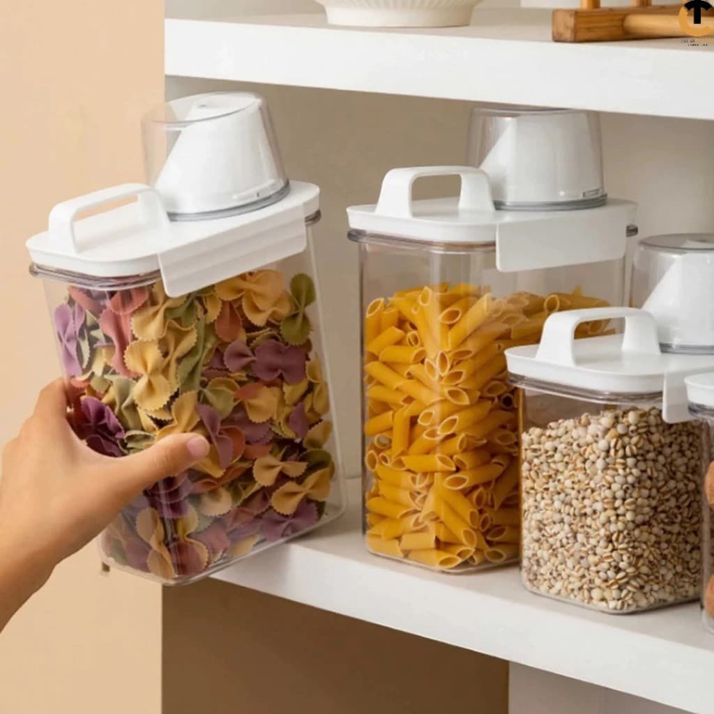 Pote Hermético em Acrílico dispenser para Grãos Sabão em pó e liquido com tampa Copo Medidor dosador Muito Pratico
