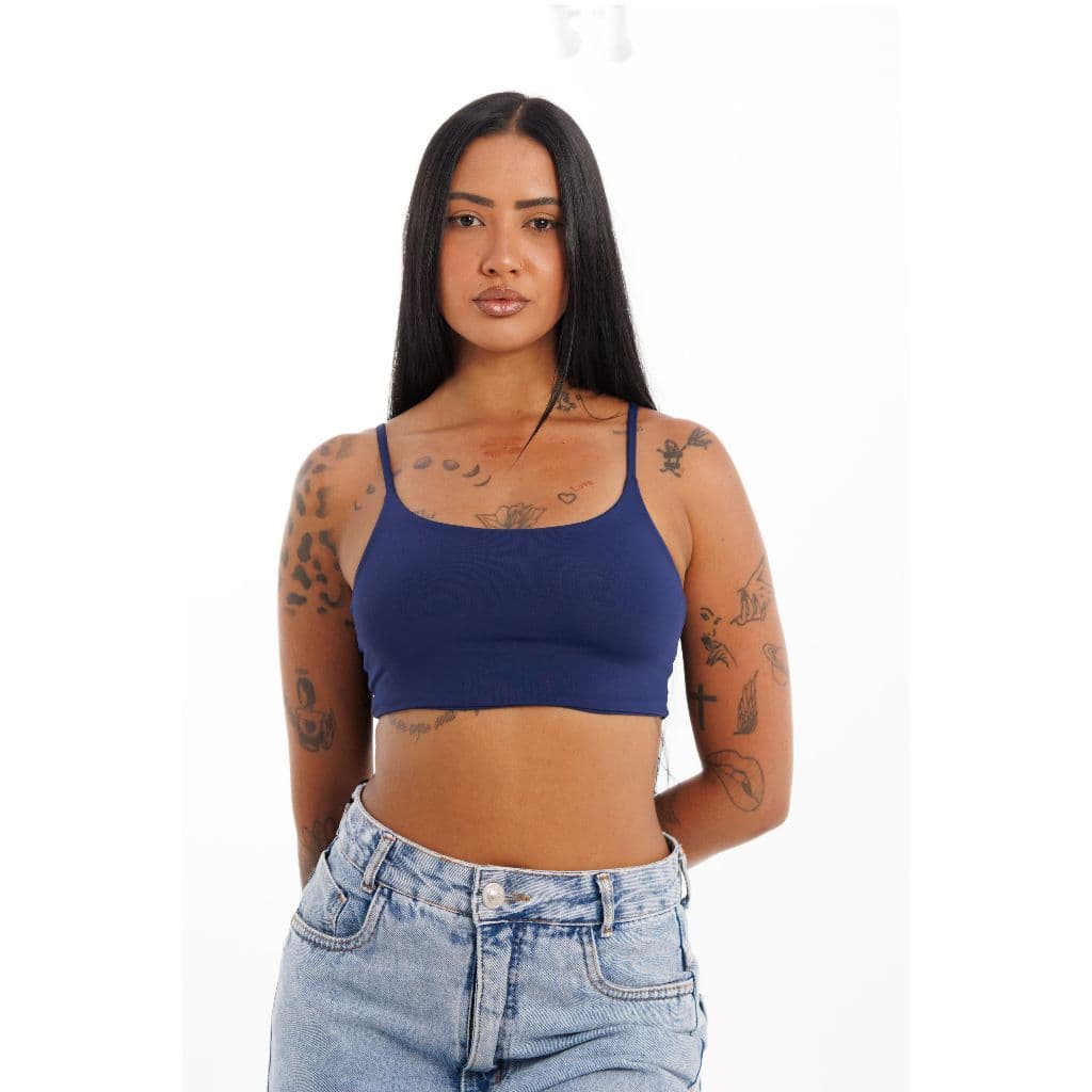 Top Fitness Duplo Todo Forrado Alça Fina Poliamida