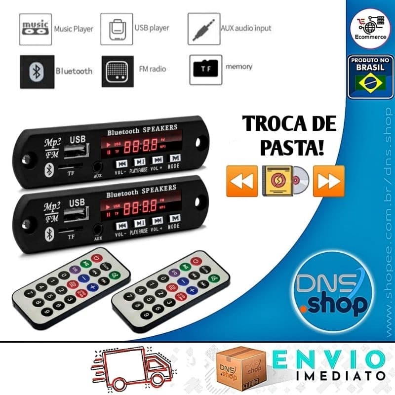 Kit Decodificador Bluetooth 5.0 Mp3 Estéreo Usb Fm Aux Troca de Pasta