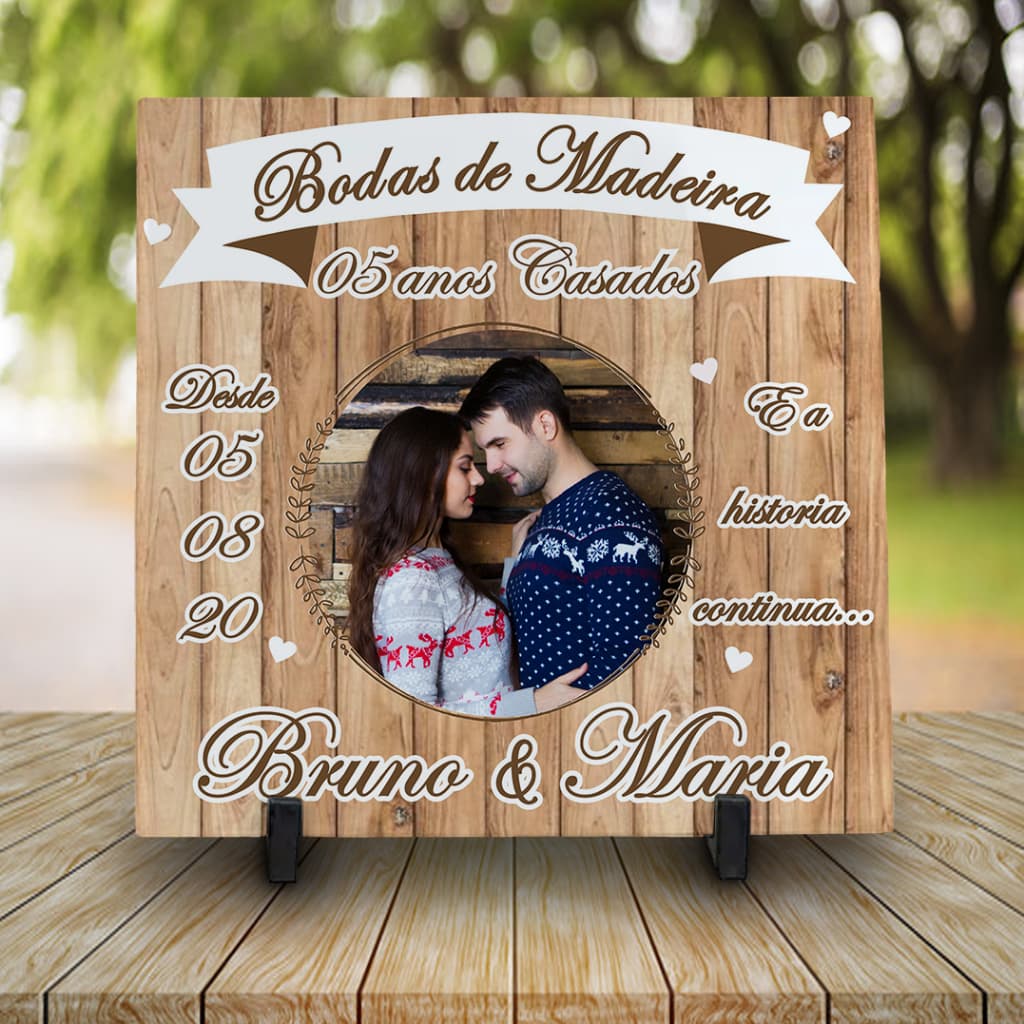 Azulejo Personalizado Bodas de Madeira- 5 Anos Casados