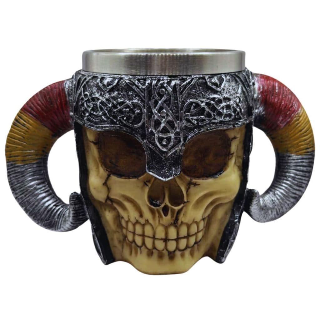 Caneca Crânio Caveira Chifre Bode Medieval Chopp Resina Inox