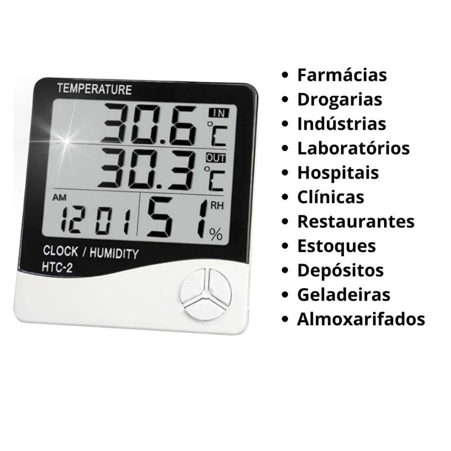 Termo-Higrometro Digital Medidor Temperatura Interna Externa Umidade Relógio Despertador Data Sensor