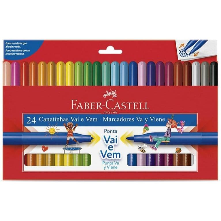 Canetinhas Ponta Vai E Vem 24 Cores Hidrografica Lavável Faber Castell