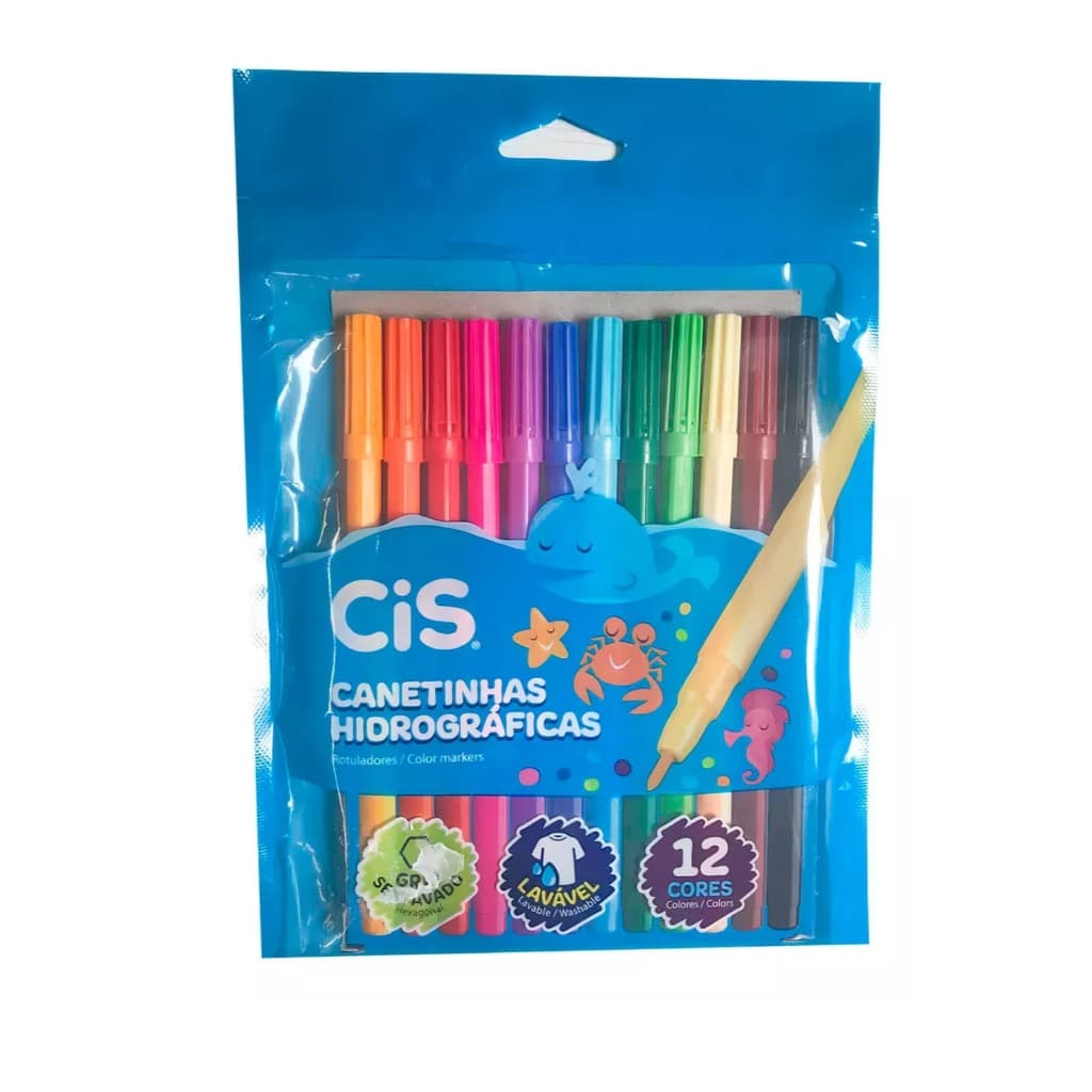 Canetinha Colorida Hidrográfica Com 12 Cores Cis