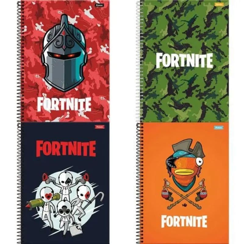 Kit 4 Caderno 12 Matérias 240 Fls Capa Dura  Fortinite.