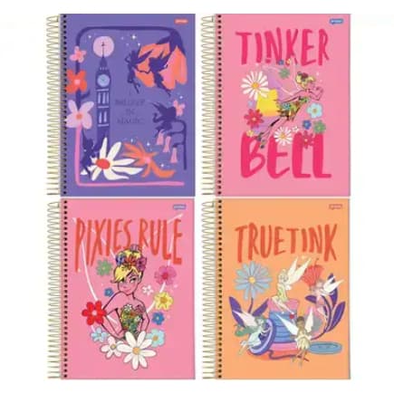 Caderno Universitário 10 Matérias Capa Dura 160 Folhas Fadas Tinker Bell Jandaia
