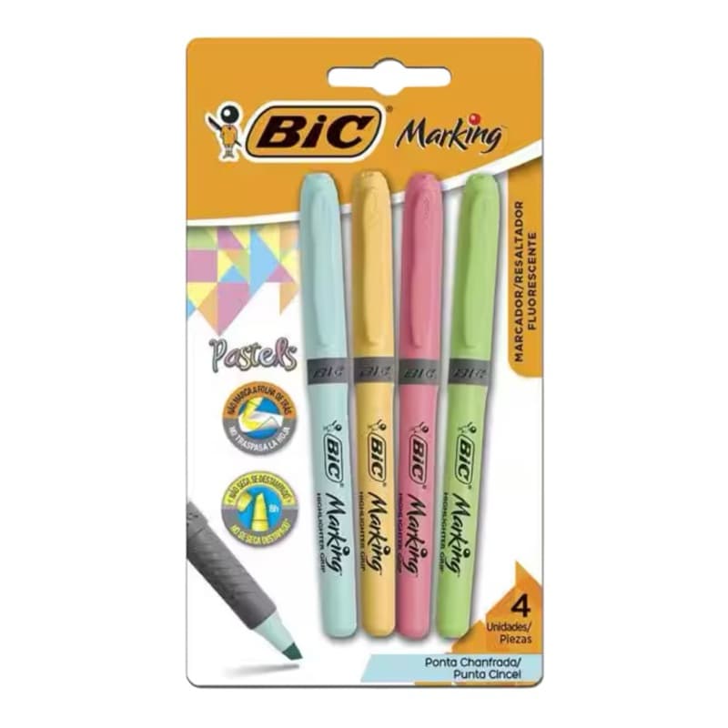 Marca Texto BIC Cores Pastéis - Kit com 4 Unidades, Ideal para Escritório e Escola