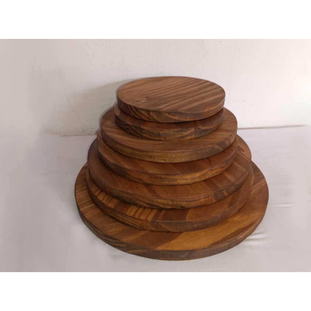 Kits com 7 tampos ou bolachas de madeira pinus rústica
