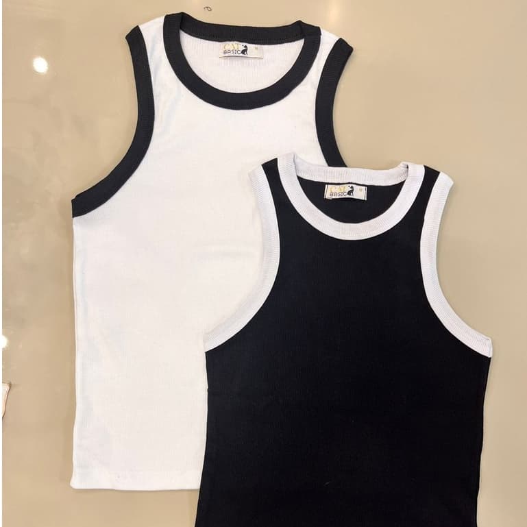 Kit 2 Blusas Regatas Feminina Duo Color Preta E Branca B谩sica Casual