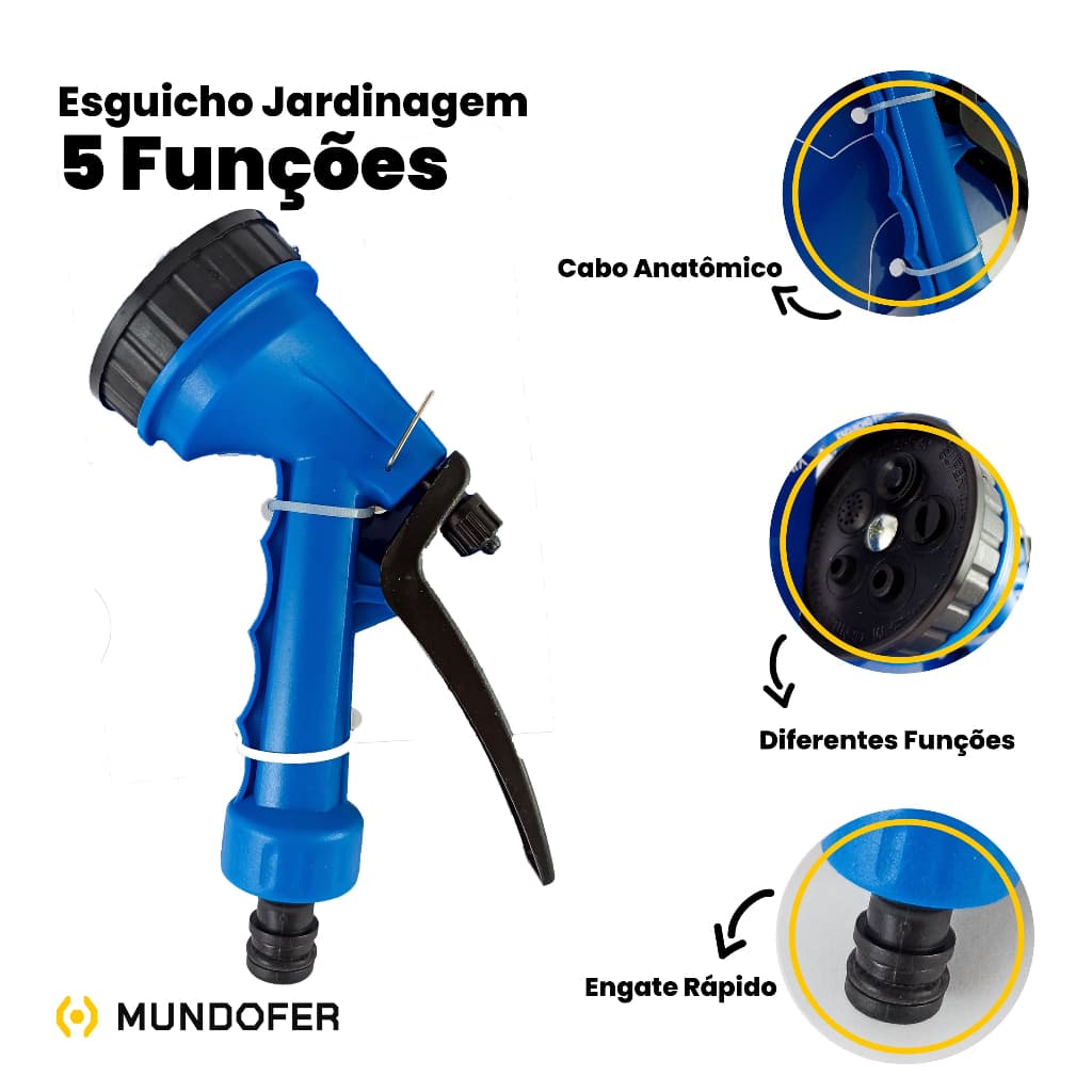 Esguicho de mangueira pistola engate rápido 5 funções