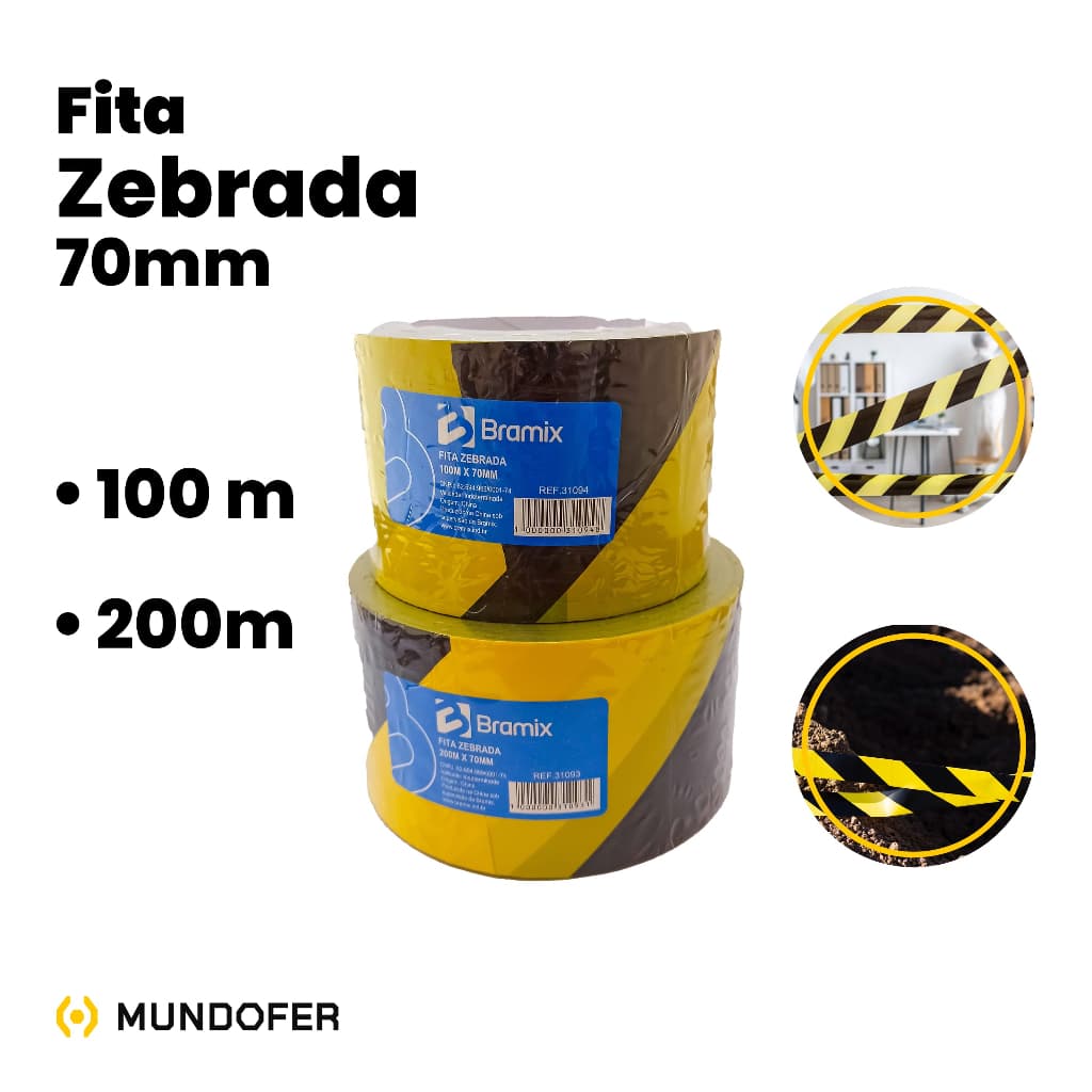 Fita Zebrada 70mm p/ Demarcação e Sinalização – 100m/200m Isolamento de Áreas