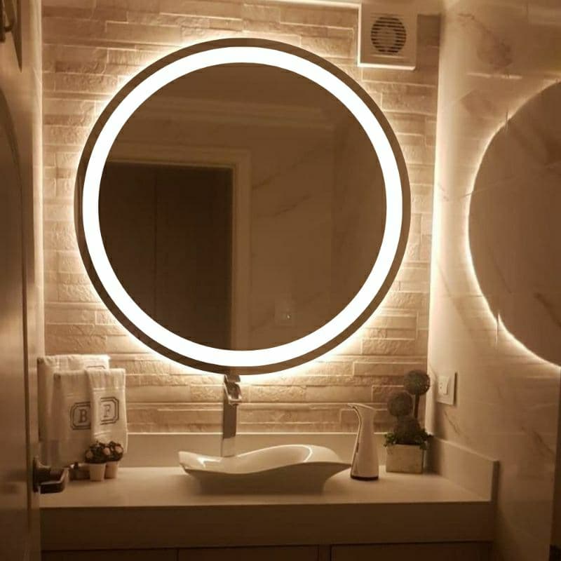Espelho Redondo Decorativo 80x80 Jateado Lapidado Iluminado com Led 3 tons com Botao Touch