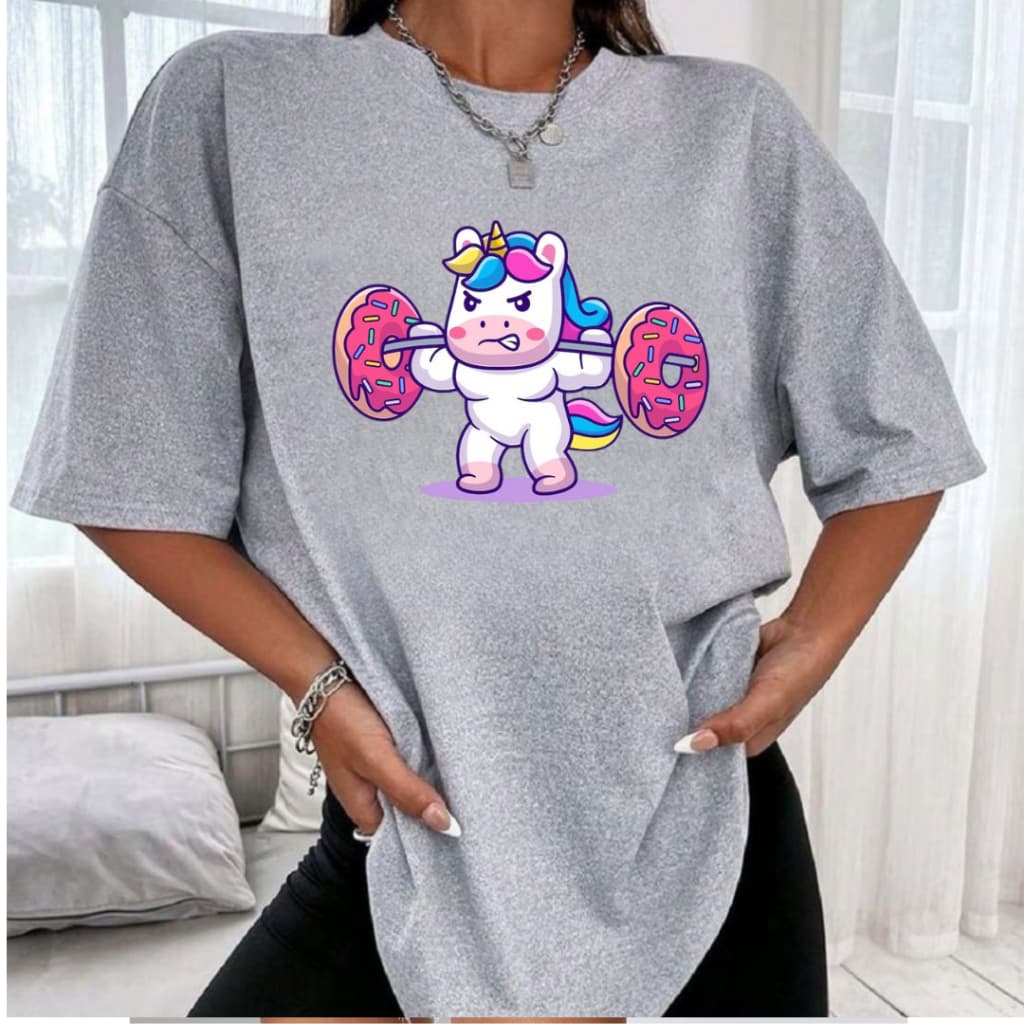 Camiseta Feminina Oversized Unicornio Treino Academia Blusa 100% algodão Blusinha Maromba Estampada Uni Gym Blusa