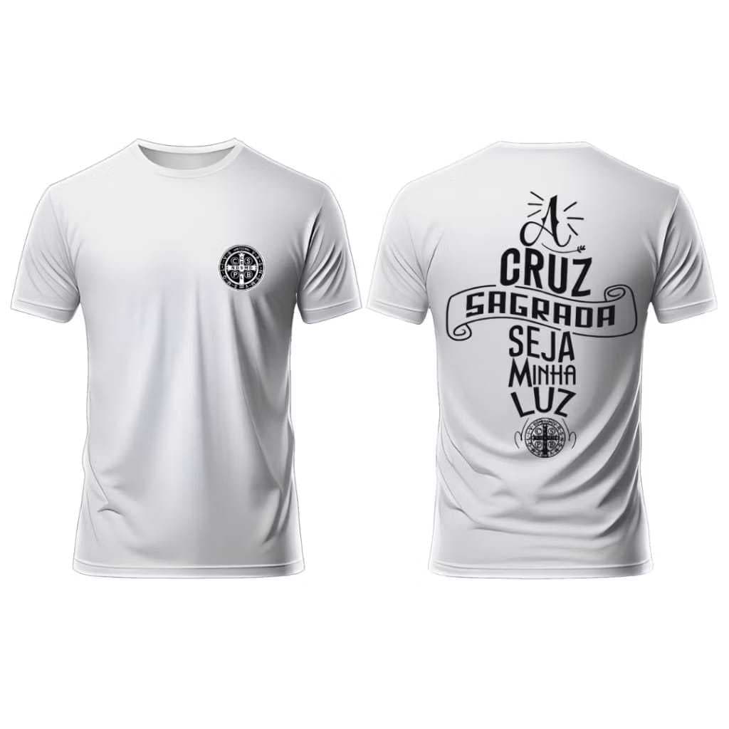 Camiseta Religiosa Católica São bento A Cruz Sagrada Seja Minha Luz 100% Algodão Unissex