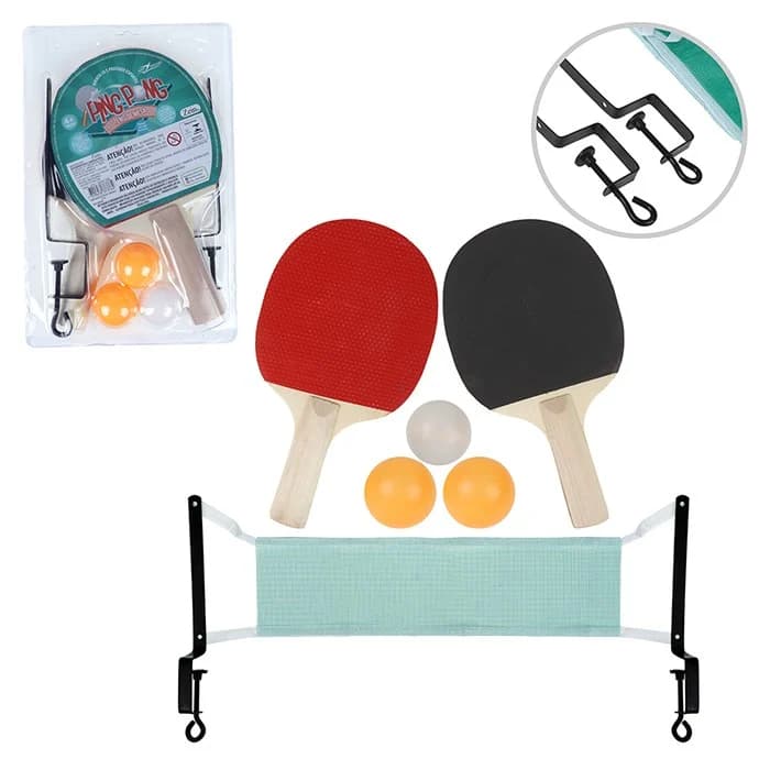 Raquete Tênis De Mesa Ping Pong Kit 2 Raquetes 3 Bolinhas 1 Rede Para Mesa envio imediato