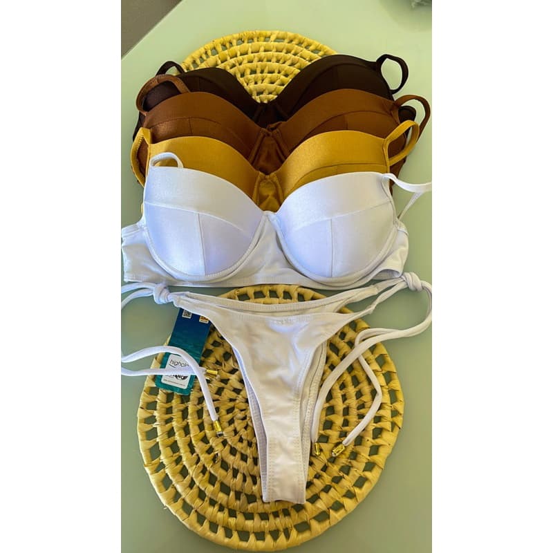 Biquíni meia taça com calcinha amarração lateral em beach gloss