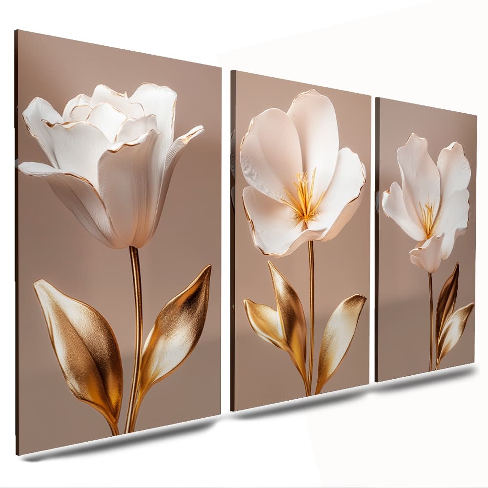 kit quadros decorativos mdf flores flor 3 peças para sala cozinha