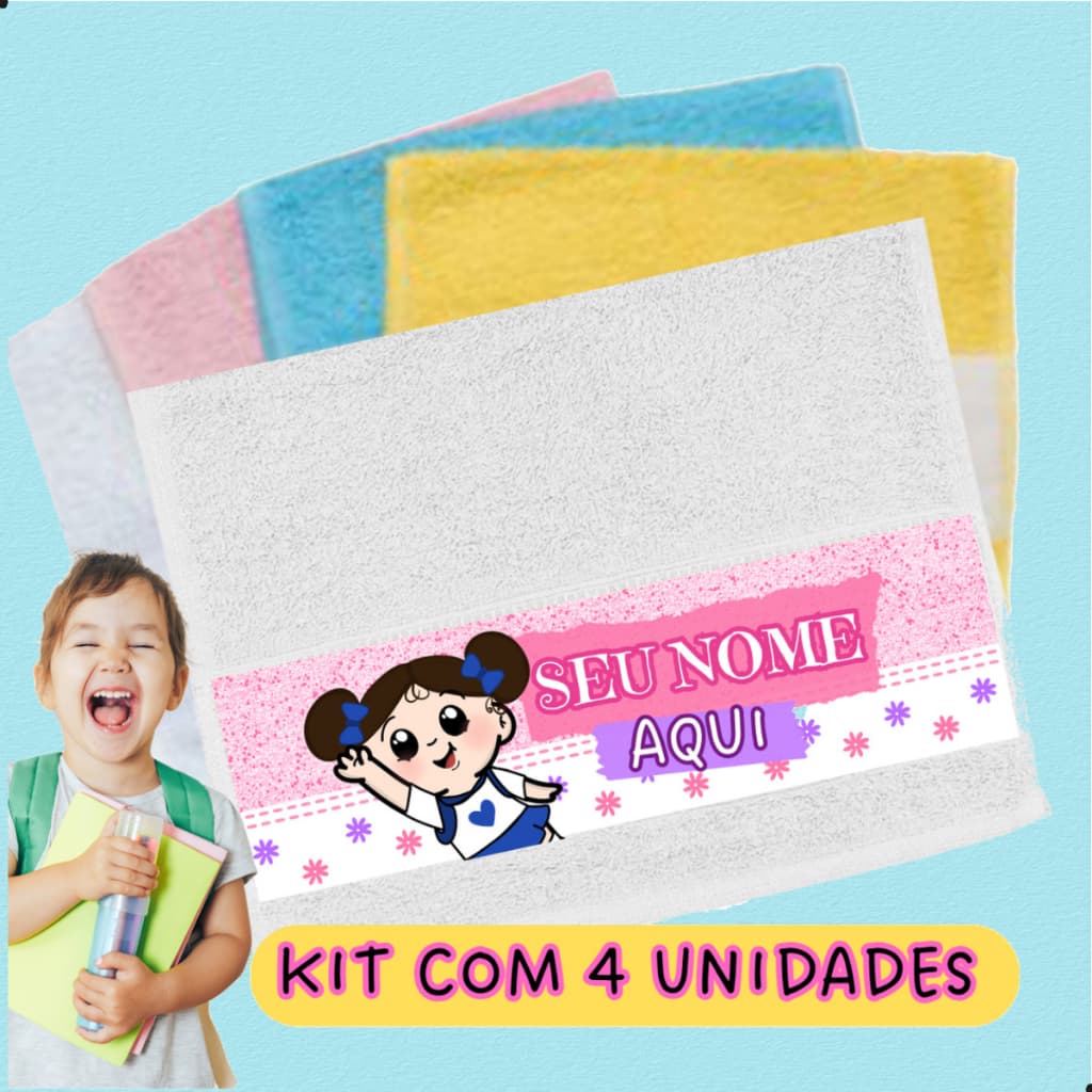 Kit 4 Toalinhas Escolar Aula Creche Infantil Nome Personalizado