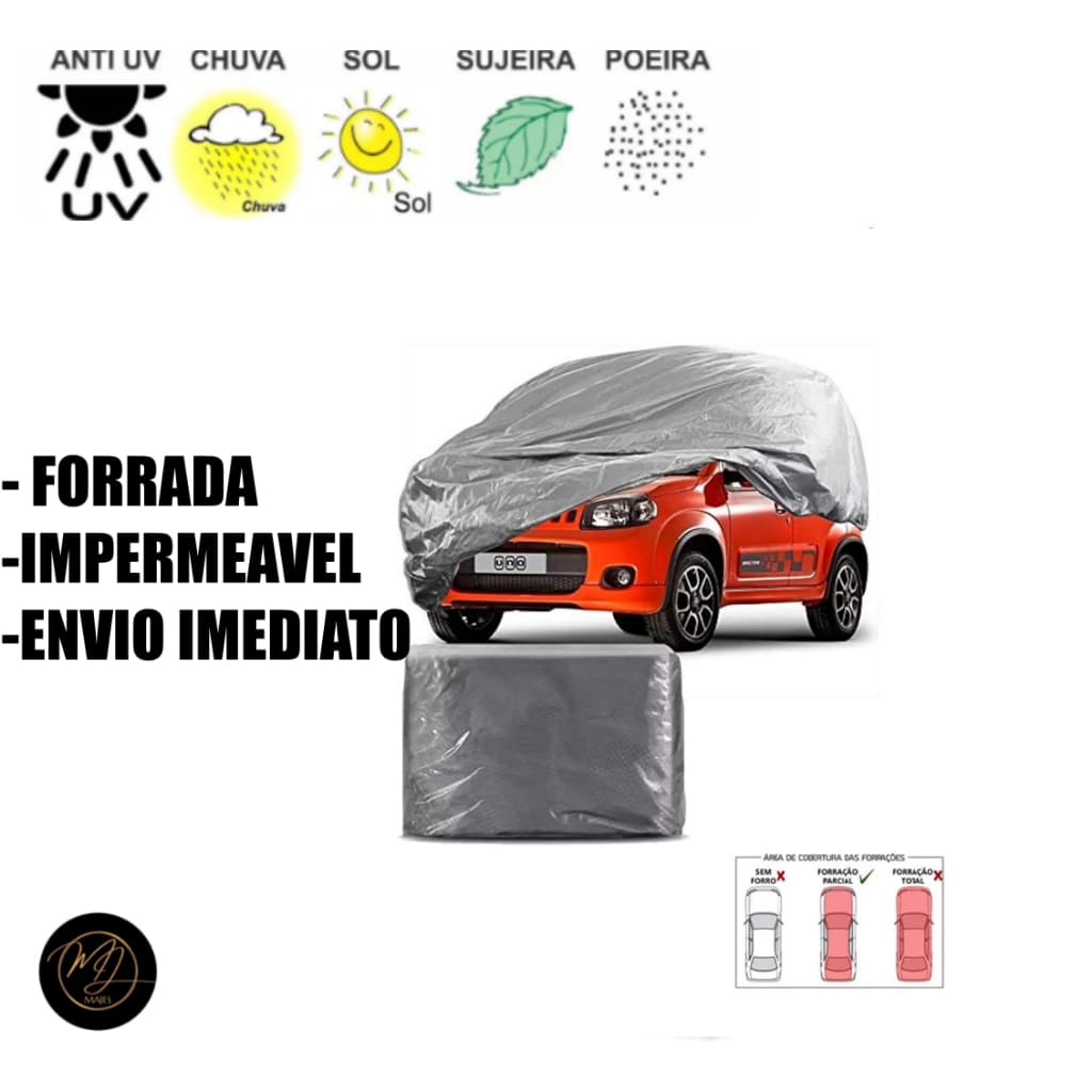 Capa de Cobrir Carro UNO FORRADA P- Impermeável e Proteção Completa contra Sol, Chuva e Poeira