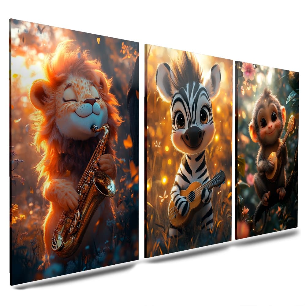 quadros decorativos crianças animais leao zebra macaco sala quartos