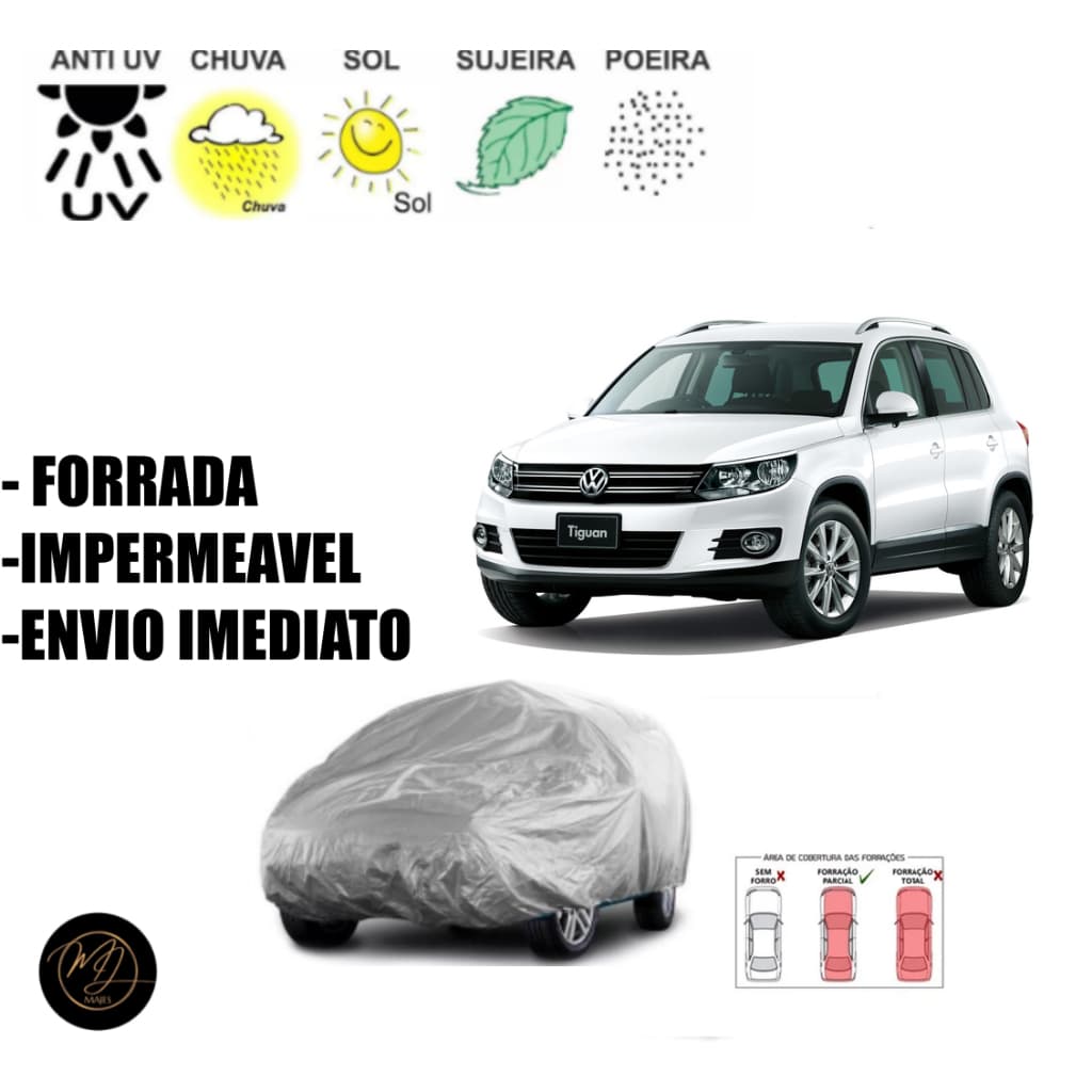 Capa de Cobrir Carro TIGUAN FORRADA GG- Impermeável e Proteção Completa contra Sol, Chuva e Poeira