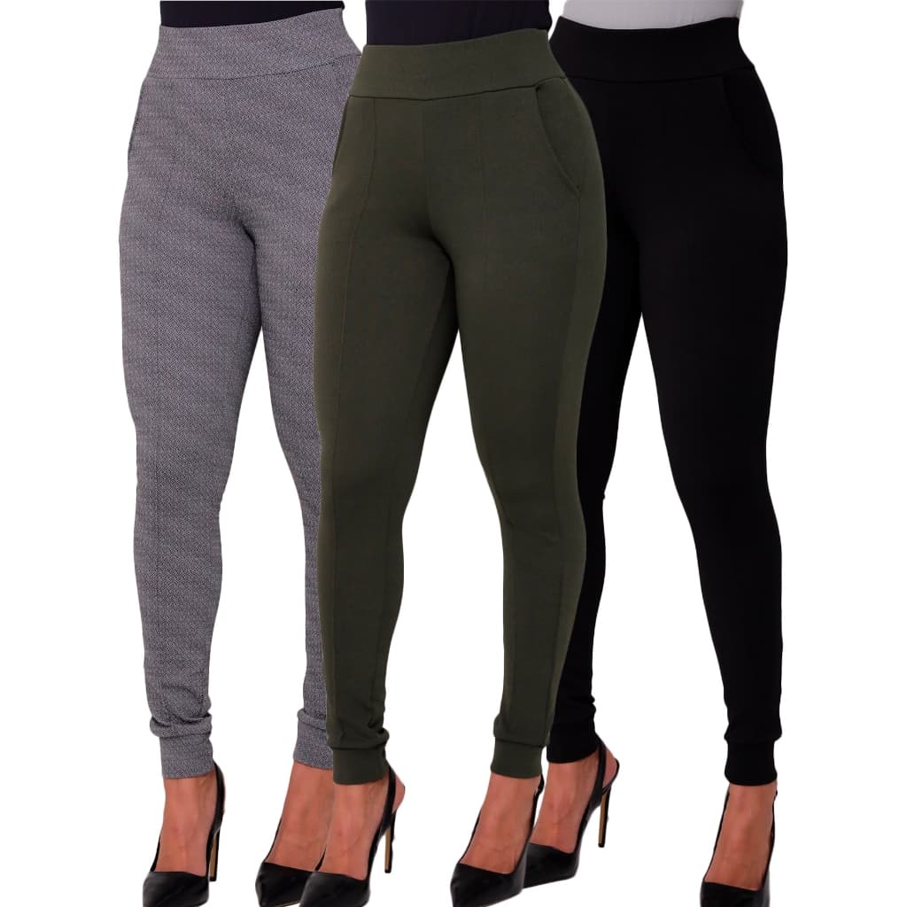 Calça Feminina Montaria Skinny Malha Crepe Bolsos Elegante Casual