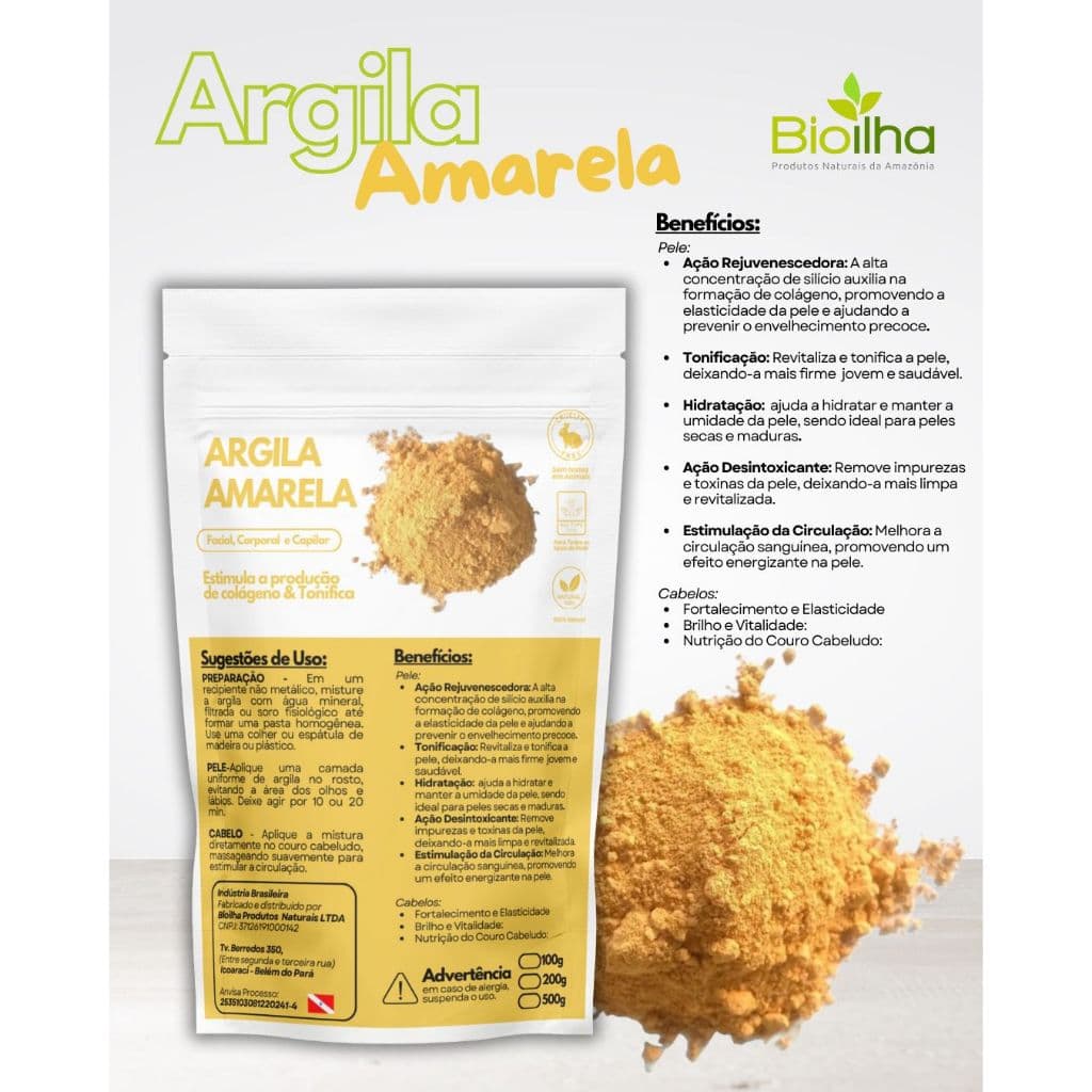 Bioilha Argila Amarela Ação Rejuvenescedora Tonificante Hidratante Pele Seca e Madura