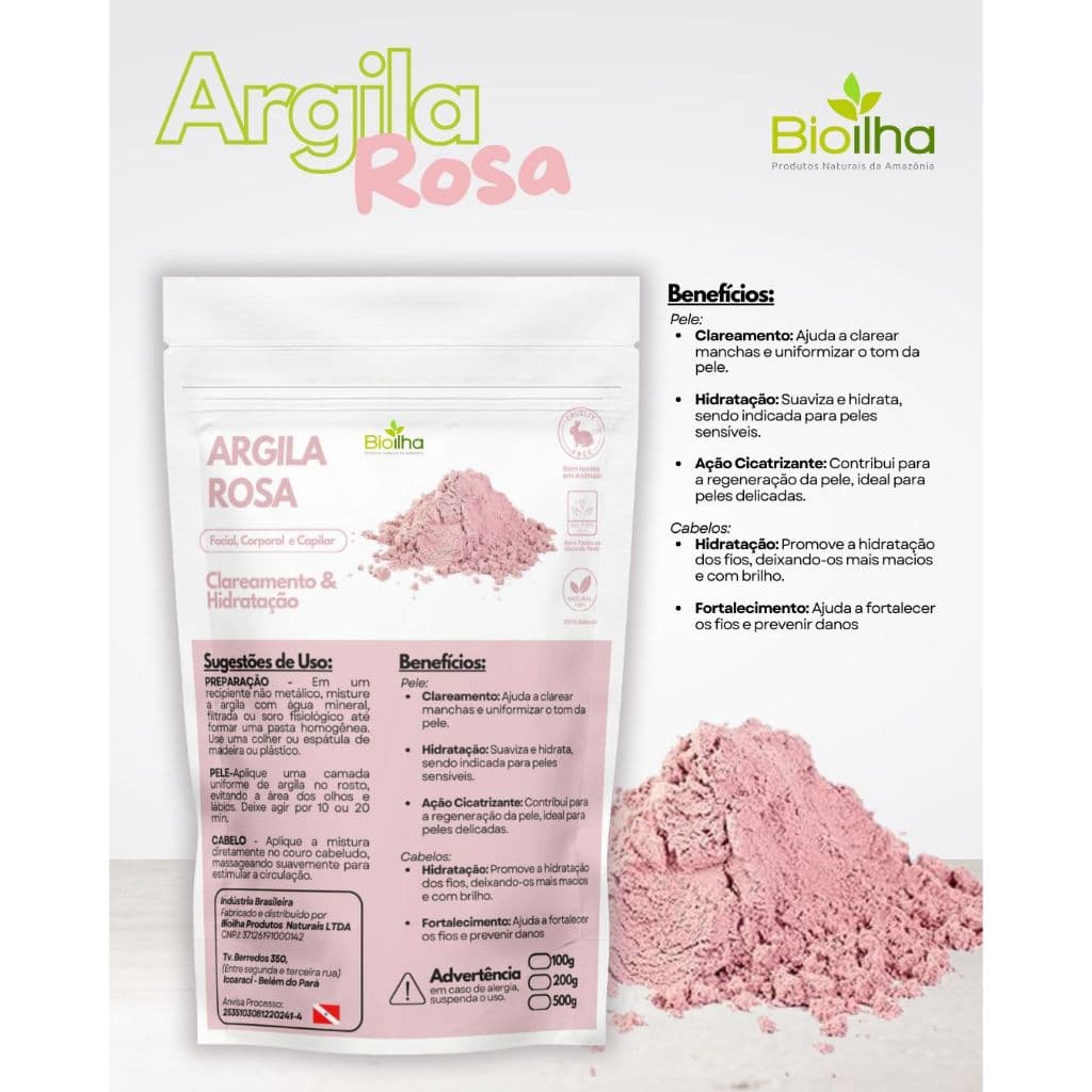 Bioilha Argila Rosa Clareamento Hidratação Ação Cicatrizante Peles Sensíveis