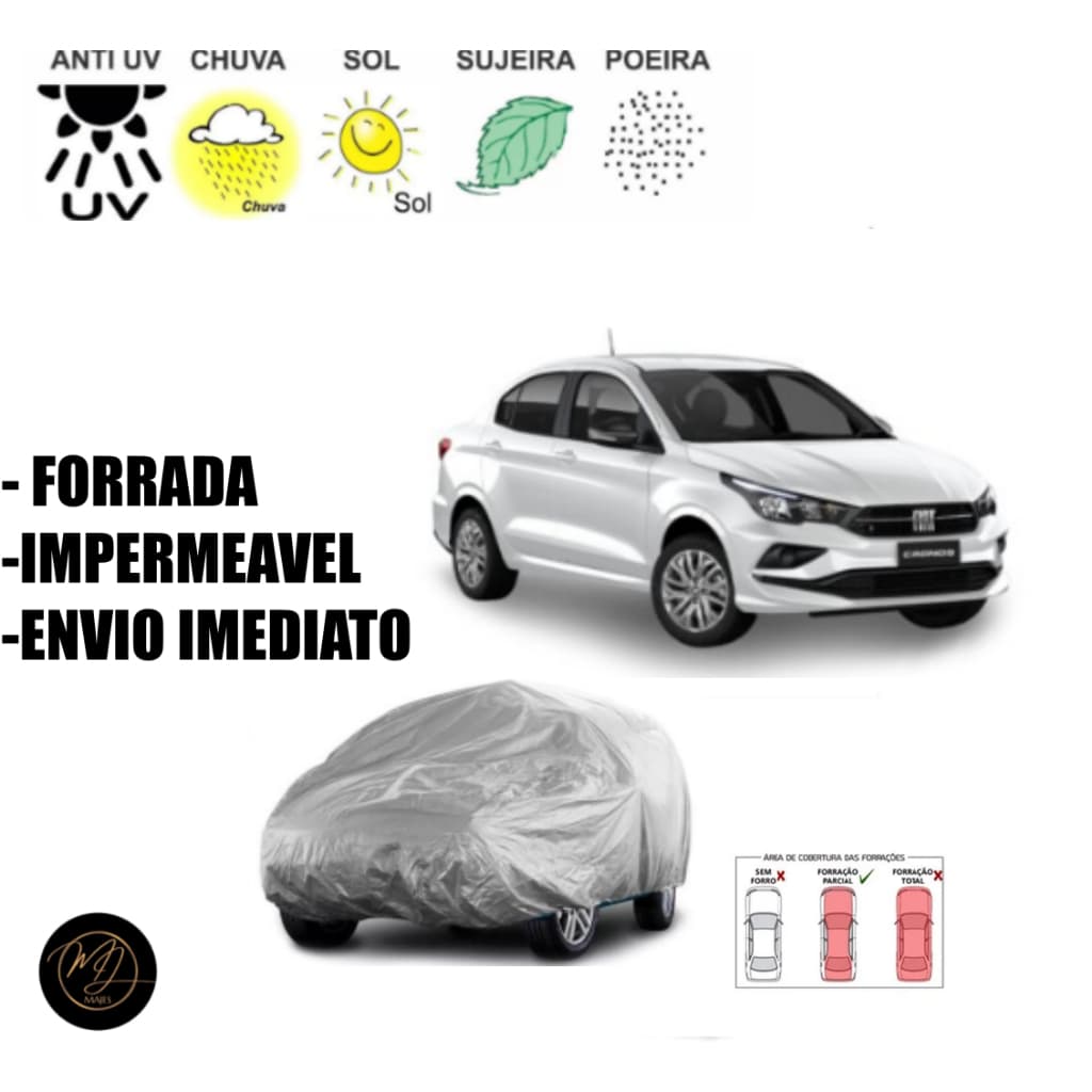 Capa de Cobrir Carro FIAT CRONOS FORRADA G- Impermeável e Proteção Completa contra Sol, Chuva