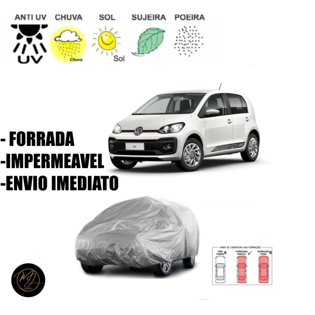 Capa de Cobrir Carro UP FORRADA P - Impermeável e Proteção Completa contra Sol, Chuva e Poeira