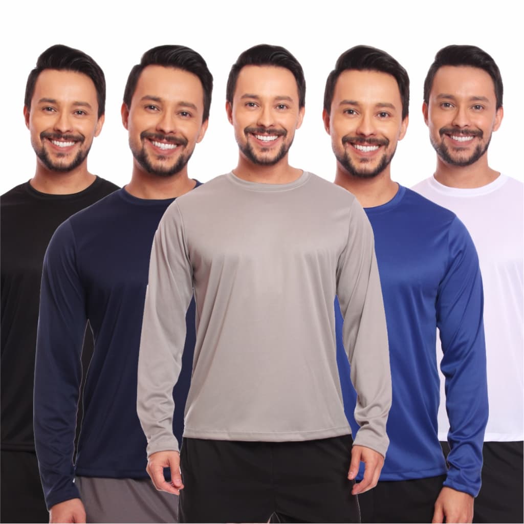 Kit 5 Camisetas Masculina Manga Longa Dry Fit Básica