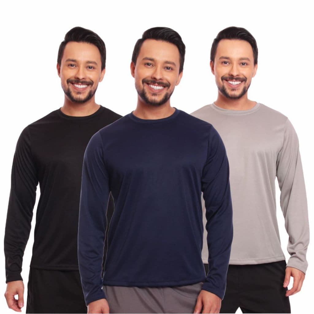 Kit 3 Camisetas Masculina Manga Longa Dry Fit Básica