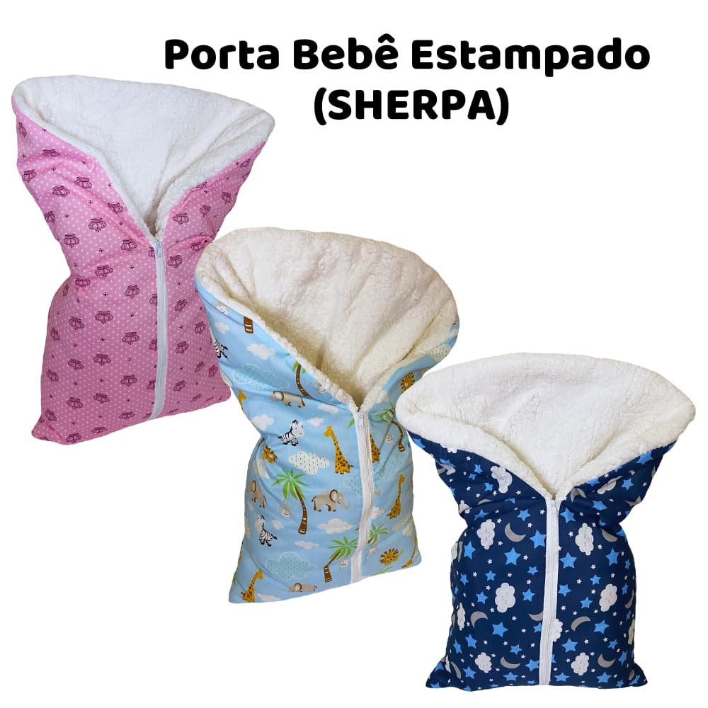 Porta Bebê Saco de Dormir Estampado Sherpa com Zíper Menino e Menina