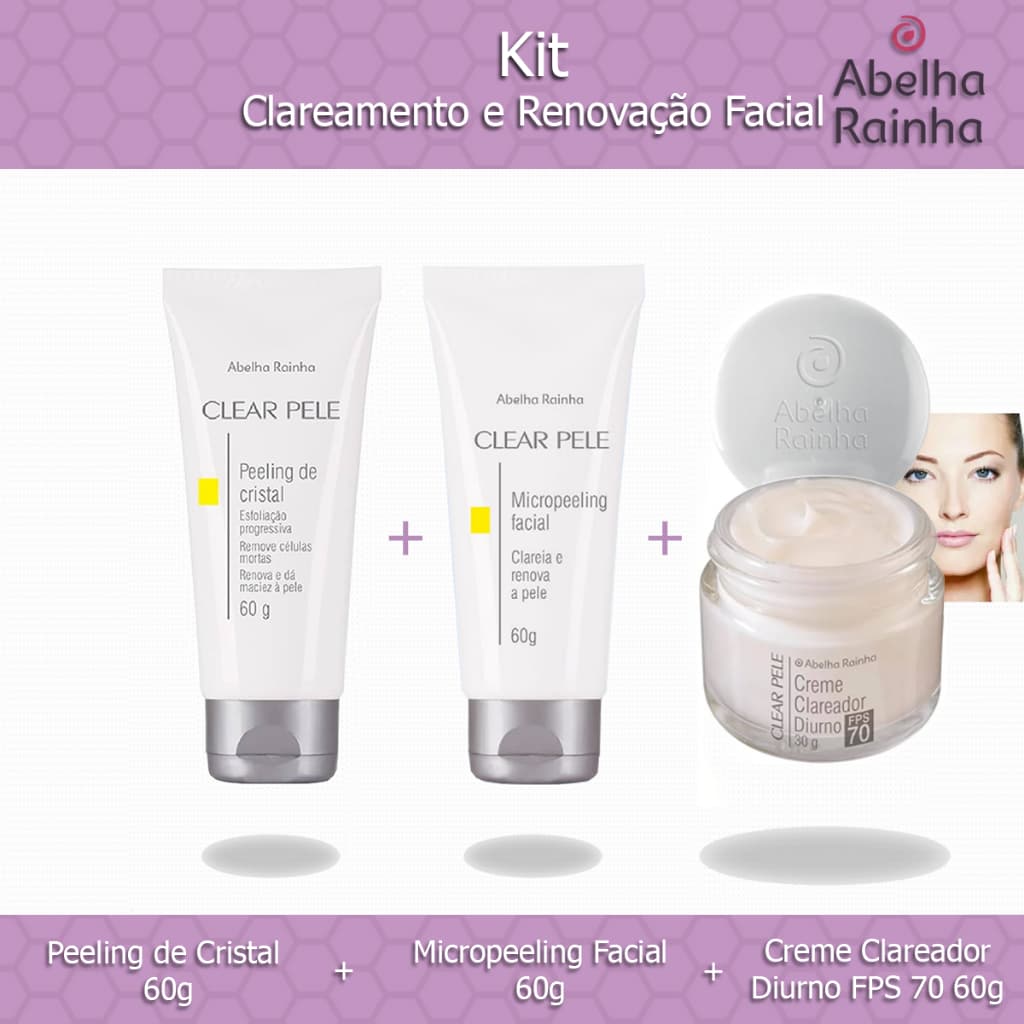 Kit Abelha Rainha - Peeling de Cristal + Micropeeling Facial + Clareador Facial Diurno 70 FPS