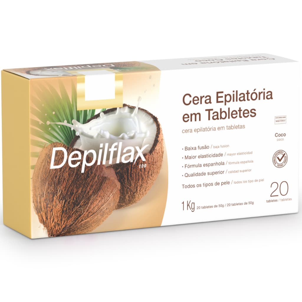 Cera Quente Depilatória Coco Fórmula Espanhola Depilflax 20 Tabletes 1Kg