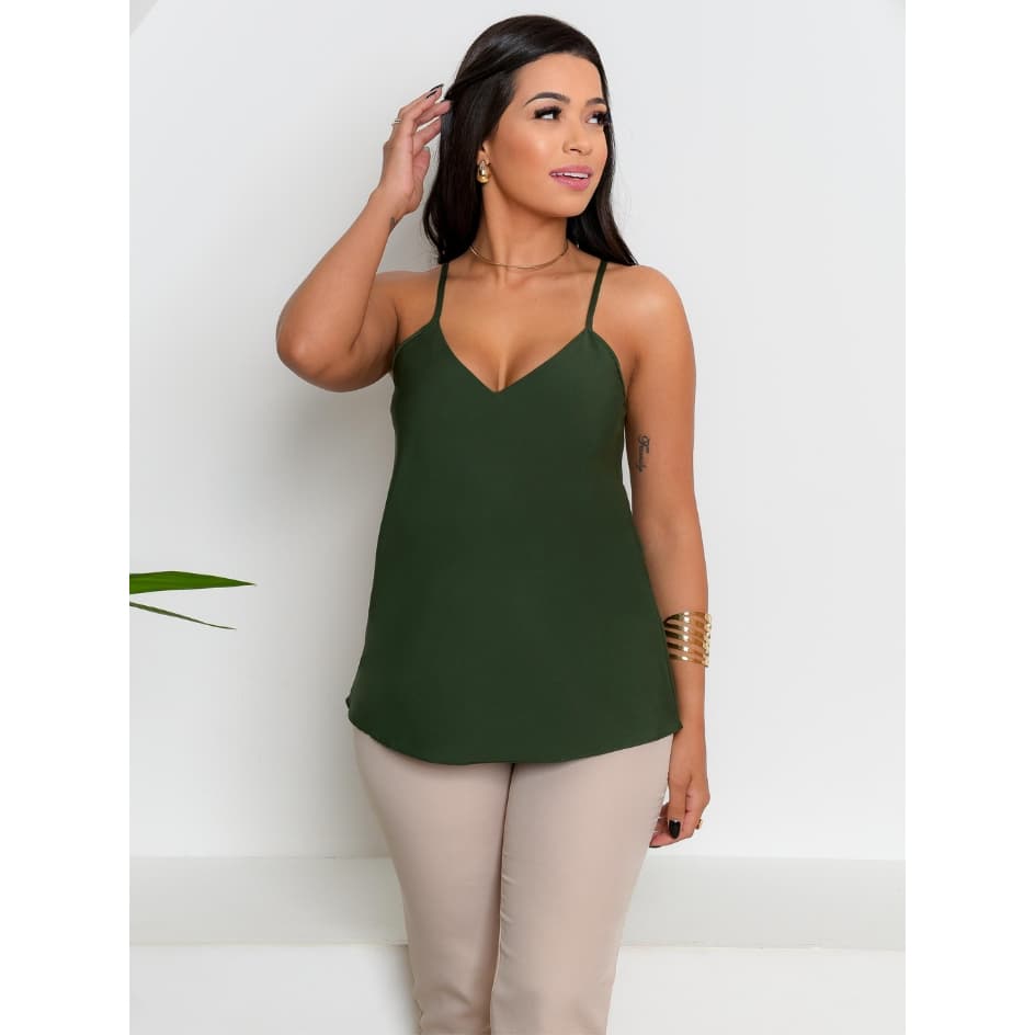 Regatas blusa social Alça Fina Com Regulador Crepinho Poliester Moda Verão