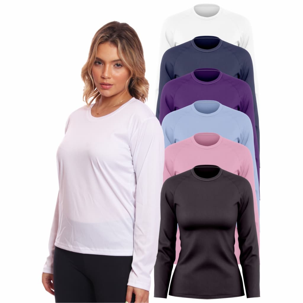 Kit 6 Camiseta Feminina Proteção Solar Manga Longa Adulto Dry Fit