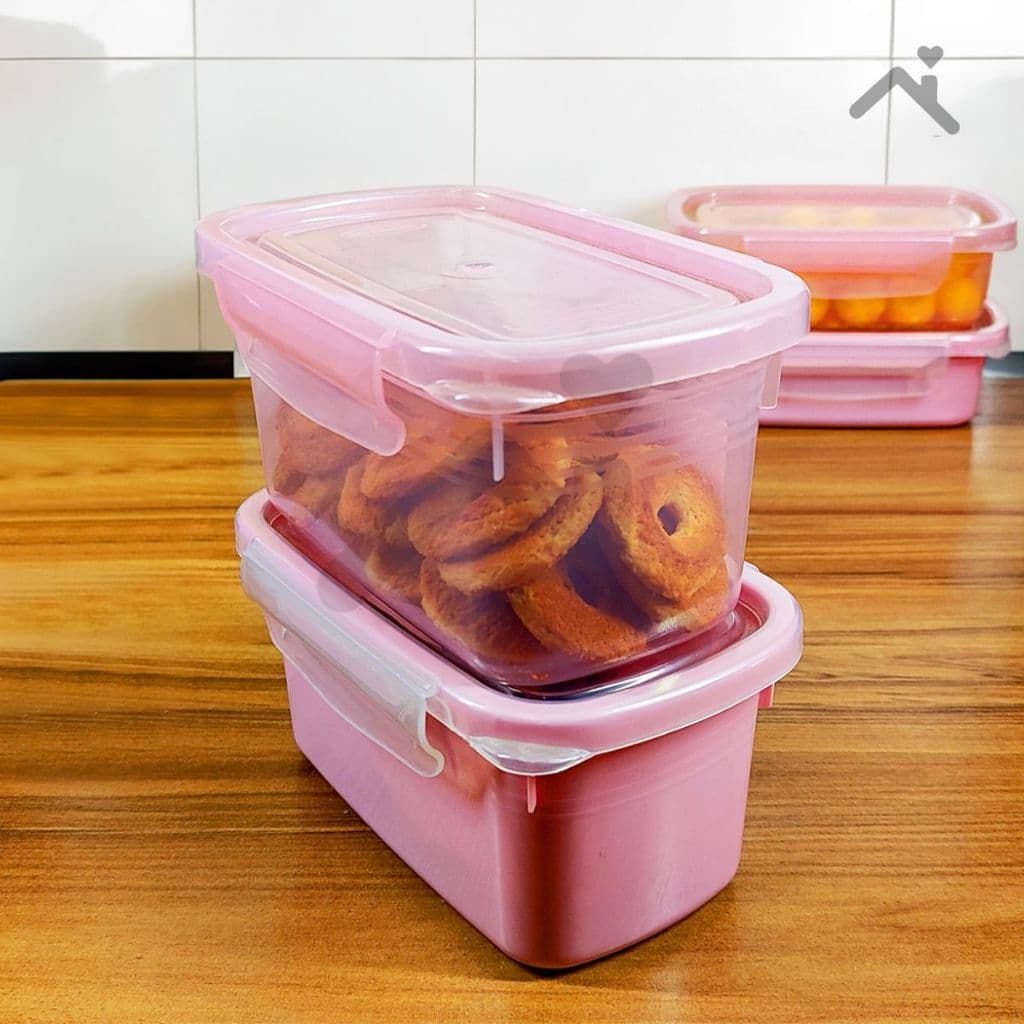 Conjunto de 2 Potes 850ml Acqua Rosa com Tampa Trava Organizadores de Alimentos de Plástico Nitron