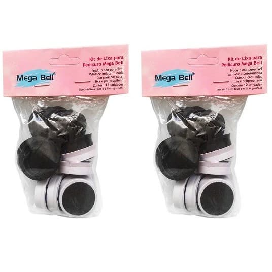 Kit com 2 Pacotes de Lixas Descartáveis para Pedicuro Mega Bell - Total 24 Lixas