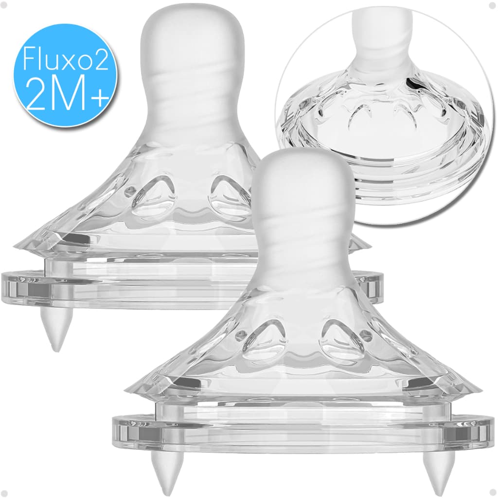 Kit 2 Bicos Fluxo 2 Mamadeira Easy Flow Anticólica Buba Silicone 2M+