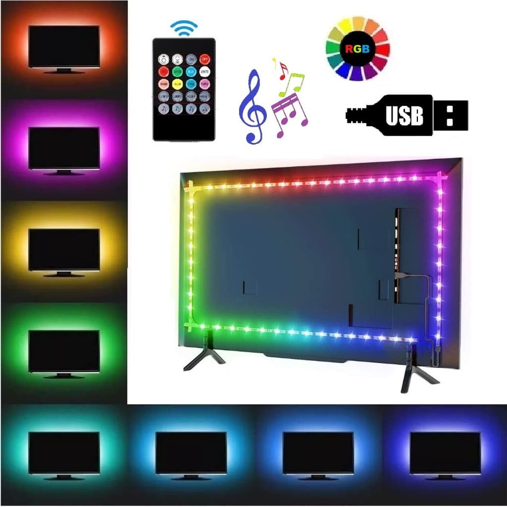 Fita LED Ultra RGB Multicores 2 Metros USB + Sensor Som Rítmico + Controle Remoto IR