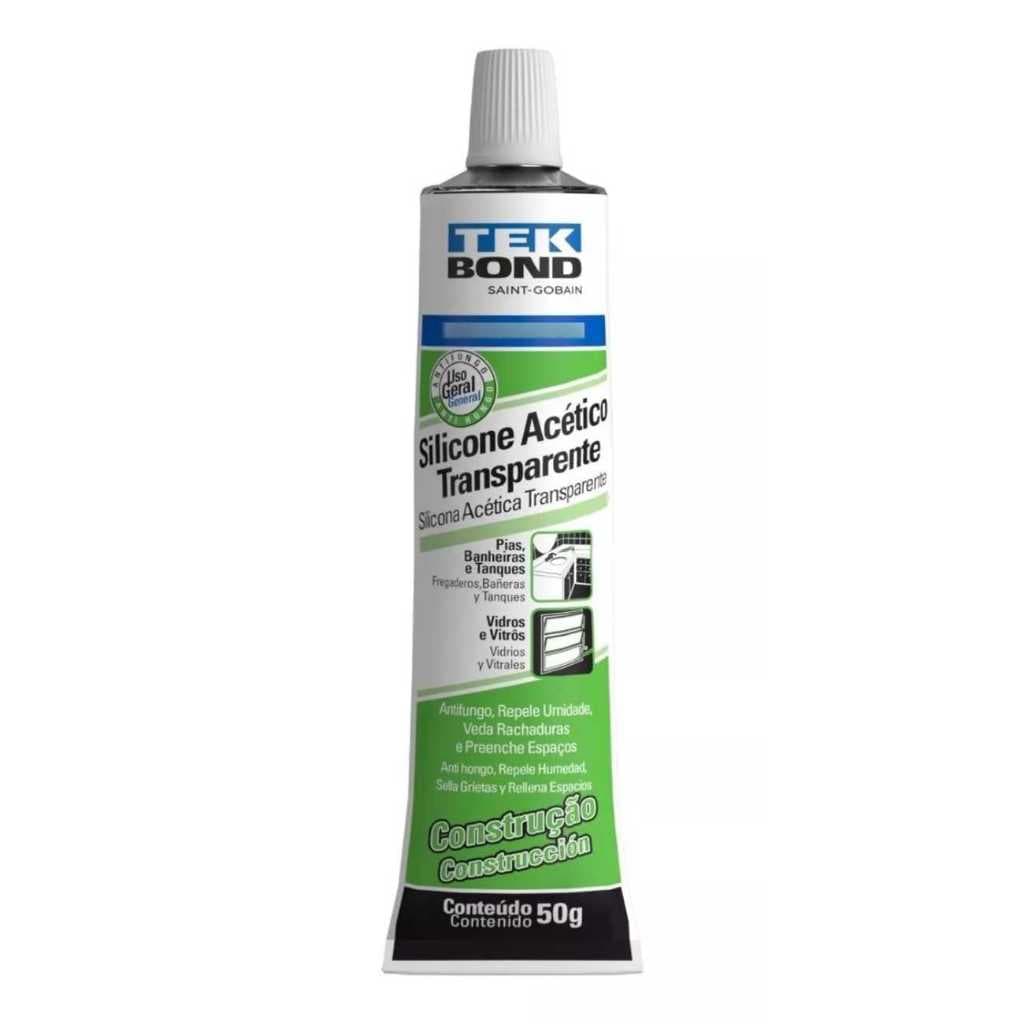 Silicone Acético Transparente Vedação Selagem Pia Box Banheiro Portas Janelas Bisnaga 50g Tekbond