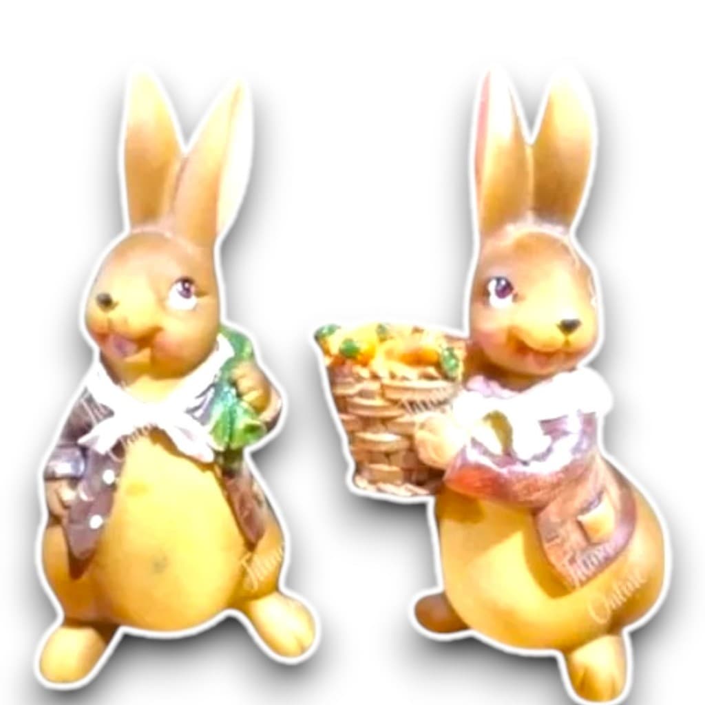 kit 2 coelhos da páscoa de resina resistente enfeite decoração luxo premium