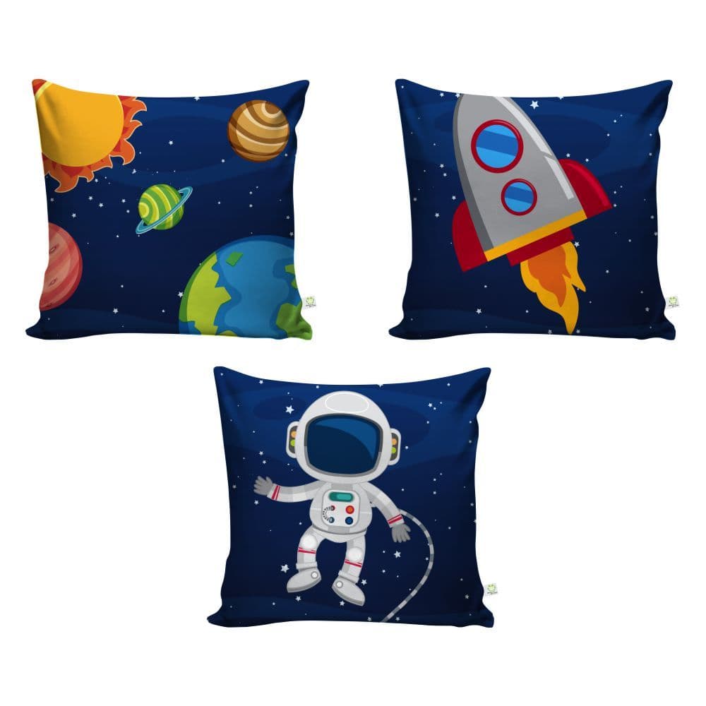 Kit 3 Capas Almofadas Estampadas Modernas - 40 cm x 40 cm - Astronauta