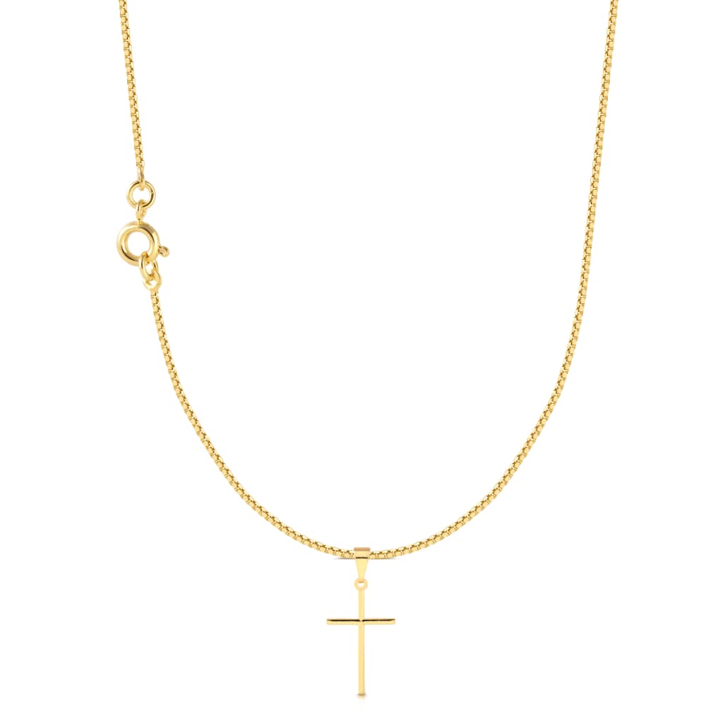 Kit Corrente Elo Veneziana + Pingente Cruz Maciça Em Ouro 18k Design De Luxo