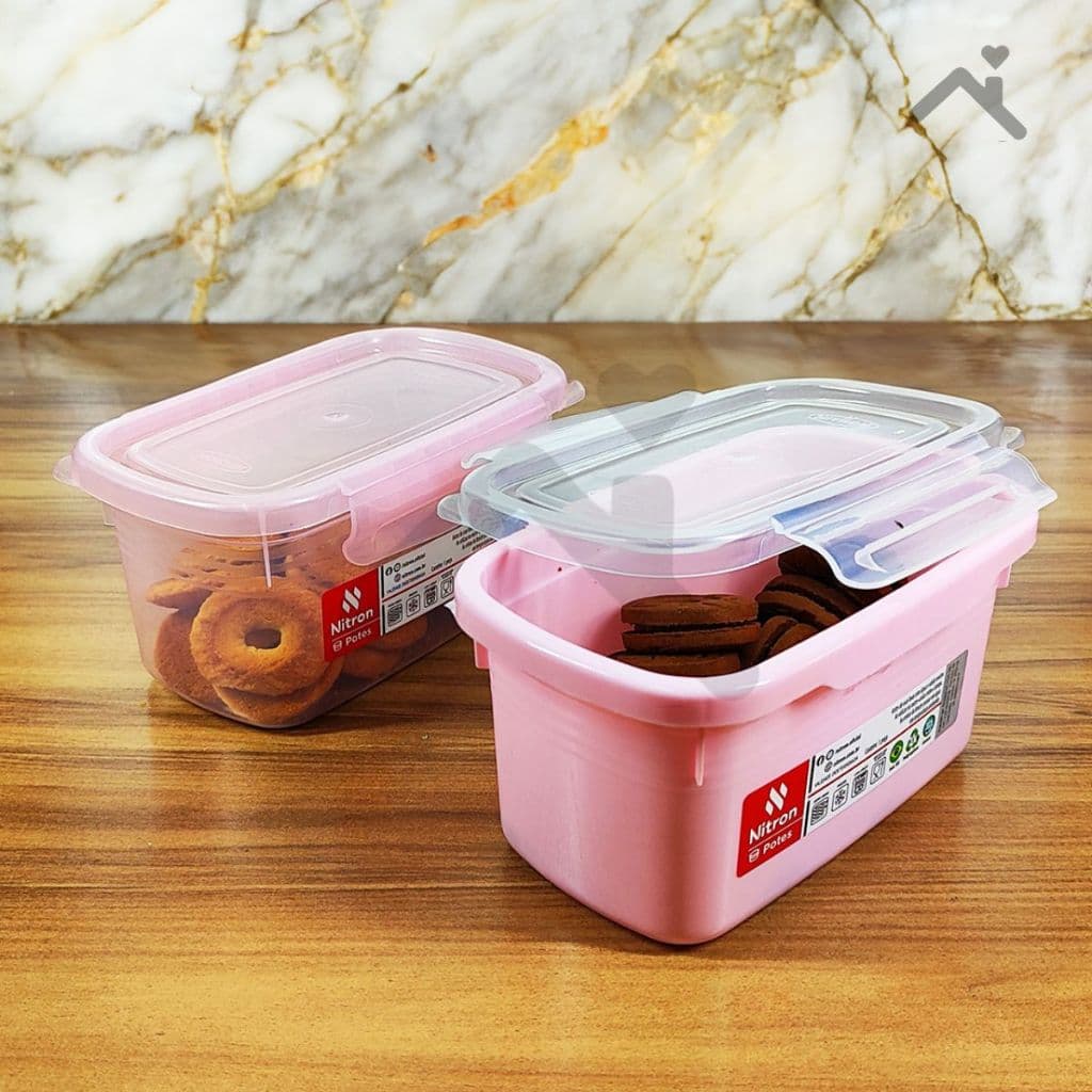 Conjunto de 2 Potes 460ml Acqua Rosa com Tampa Trava Organizadores de Alimentos de Plástico Nitron