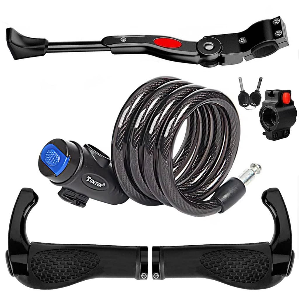 Kit Acessórios Ciclismo Pezinho Lateral Trava De Segurança Com Suporte Manopla Bar End Anatômica